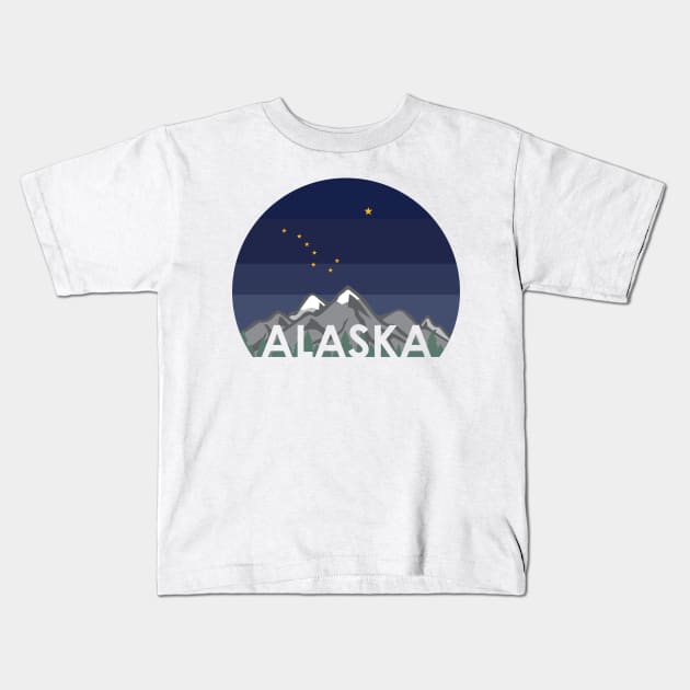 Alaska Cruise with Mountains and Alaska State Flag at Night Kids T-Shirt by KevinWillms1